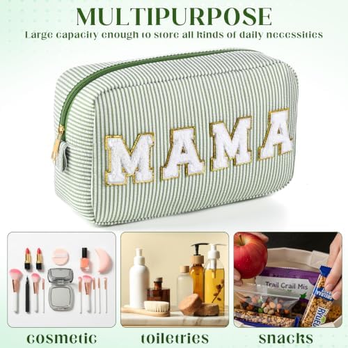Sanwuta Mama Seersucker Makeup Bag, Chenille Letter Mama Pouch - Image 5