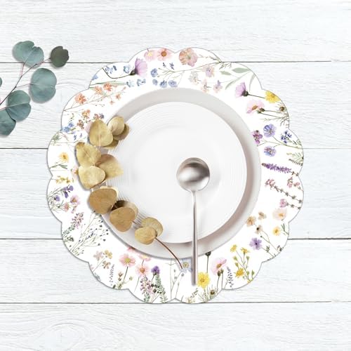 G.R.I Floral Paper Placemats 50 Pcs 13.5" Wildflower Round Disposable - Image 5