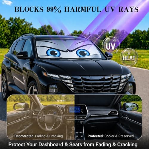 Car Windshield Sun Shade, Universal Fit Midsized Sedan SUV, Sporty Silver - Image 3