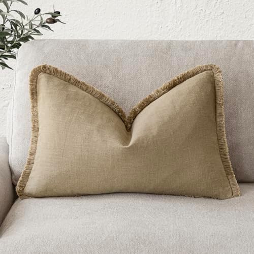 Foindtower Decorative Linen Fringe Throw Pillow Covers Boho Farmhouse Cushion by Foindtower