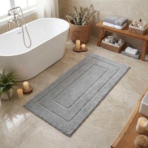 GRANNY SAYS Gray Bathroom Runner Rug 59" x 24", Soft Microfiber Bath Mat by GRANNYSAYS