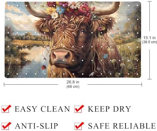 Shower Mat Non Slip, Cow with Flower Anti Slip Bath Mat - Image 4