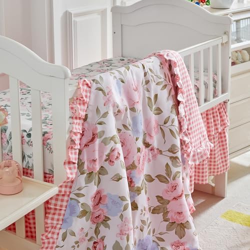 3 Pieces Flowers Crib Bedding Set Baby Ruffled Quilted Comforter - Image 3