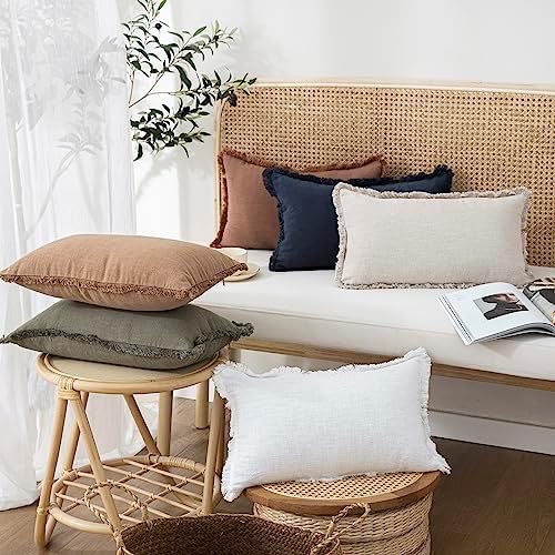 Foindtower Decorative Linen Fringe Lumbar Throw Pillow Covers Cozy Boho - Image 7