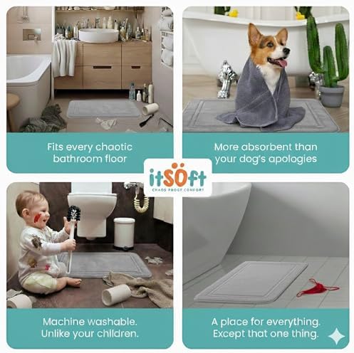 ITSOFT Memory Foam Bath Mat 59x23, Non Slip, Machine Washable, Quick Dry & - Image 6