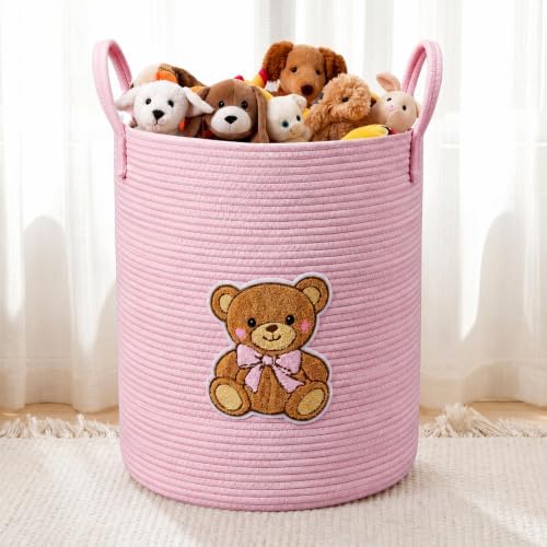 LemonRoad Pink Bear Laundry Hamper Large Cotton Rope Storage Basket by Unknown