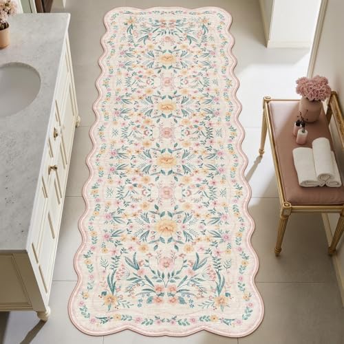 Scalloped Floral Runner Rug 2x6, Soft Cute Carpet Runner - Image 5