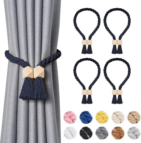 NICEEC 4 Pack Wooden Polyhedron Magnetic Curtain Tiebacks Boho Home Decor Drape by NICEEC