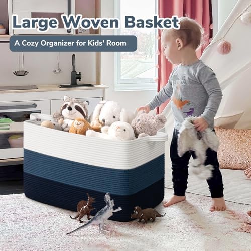 Goodpick 85L Large Blanket Basket 23.6" x 15.7" x 13.8" Cotton Rope Storage - Image 2