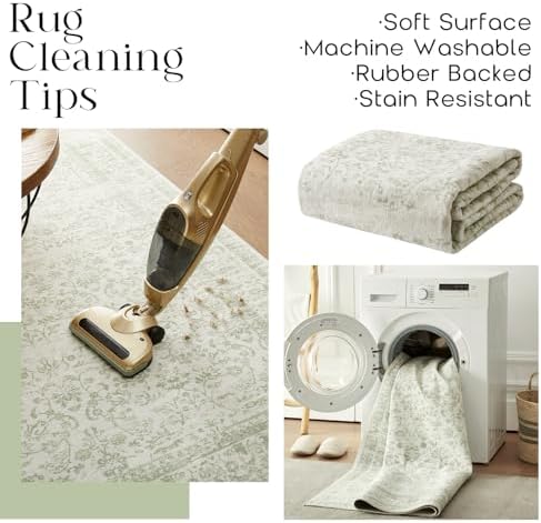 Small Rugs for Entryway Light Green Floral Washable Rug 3x5 - Image 4