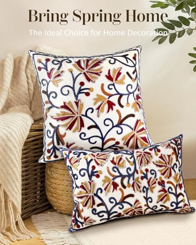 Embroidered Throw Pillow Cover, 20x12 Inch, Fall Floral - Image 5