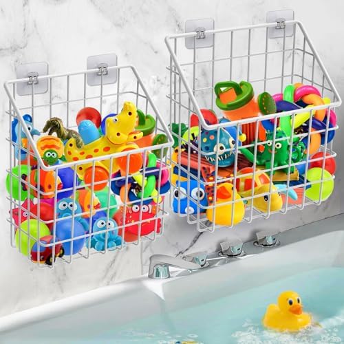 Greentainer 2 Pack Bath Toy Storage Organizer, Large Rustproof Metal Wire Basket by Greentainer