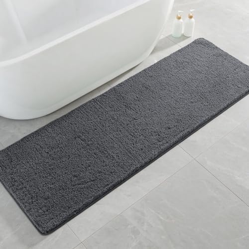 Polyester Bathroom Runner Rug 24"x72" Dark Gray, Soft Bath Mat by Kildoss