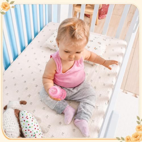 Breling 2 Pcs Muslin Rose Floral and Leaf Print Crib Sheets - Image 6