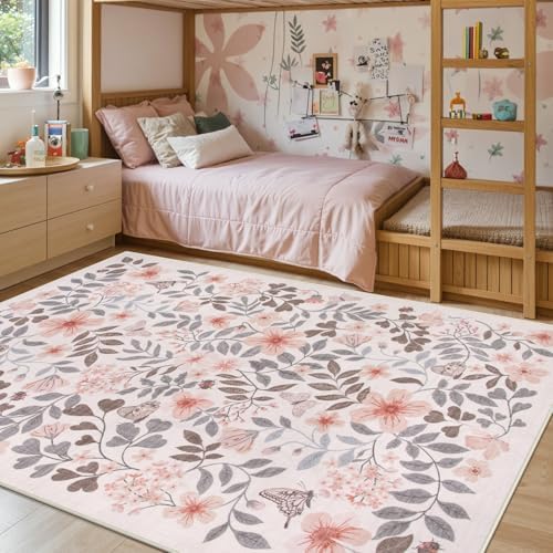 Lahome Fall Floral Area Rugs for Bedroom, 8x10 Light Brown Botanical Rug by Lahome