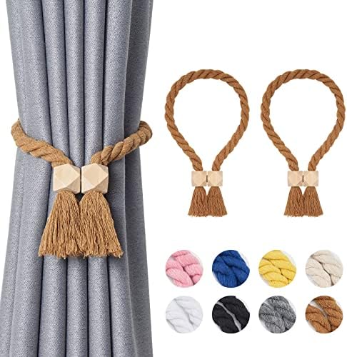 NICEEC 2 Pack Wooden Polyhedron Magnetic Curtain Tiebacks Boho Home Decor Drape by NICEEC