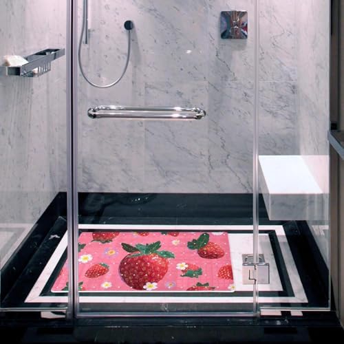 Bathtub Mat Non Slip 26.8x15.1 Inch, Strawberries Daisies Shower Mat - Image 5