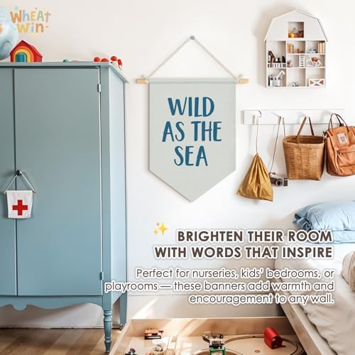 Wheatwin Ocean Nursery Decor, Wild As the Sea Blue Wall Hanging Pennant Flag - Image 3