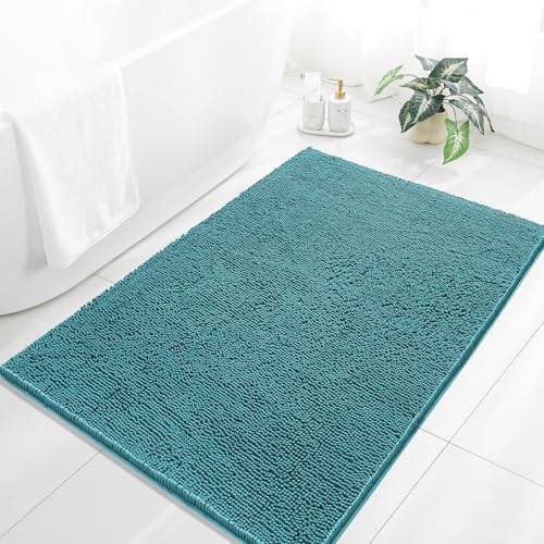 Chenille Bathroom Rug 40"x60" Aqua, Large Plush Bath Mat by Kildoss