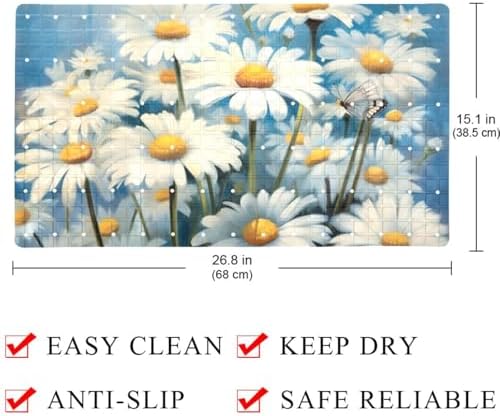 Shower Mat Non Slip 26.8 x 15.1 Inches, Daisies Butterfly Bathtub Mat Shower - Image 4