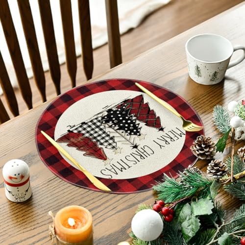 Artoid Mode Watercolor Red and Black Buffalo Plaid Christmas Trees Merry Xmas - Image 3