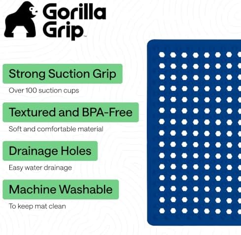 GORILLA GRIP Square Shower Stall Mat, Bathtub Floor Mat, 21x21 Royal Blue - Image 2