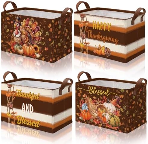4 Pcs Fall Storage Basket for Gifts Empty Large Thanksgiving Turkey Storage Bins by Bulyoou