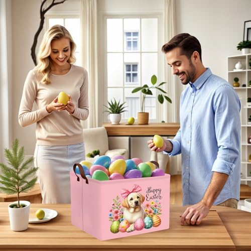 Large Cute Easter Basket for Kid Empty Gift Baby Rectangle Storage Bin Bunny - Image 5