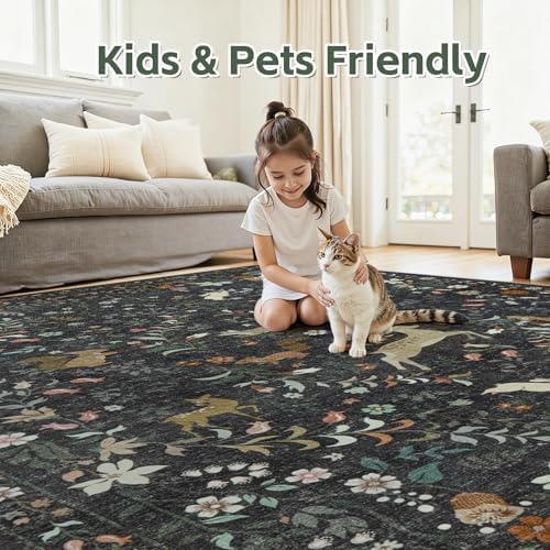 8x10 Area Rugs Boho Floral Washable Living Room Rug Neutral Carpet Bedroom - Image 5