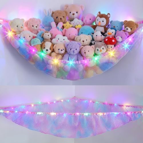 Stuffed Animals Hammock with LED Light Toy Net Room Decor Corner Storage by UnicornCastle