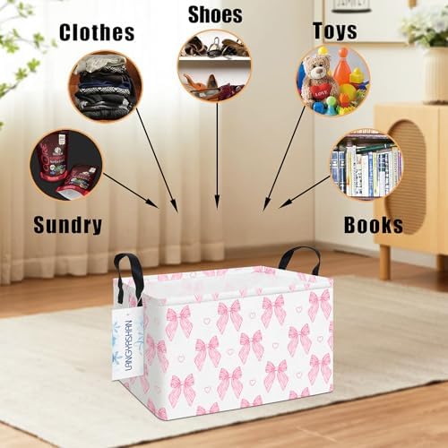 Rectangular Collapsible Pink Bowknot Storage Basket Organizer - Image 3