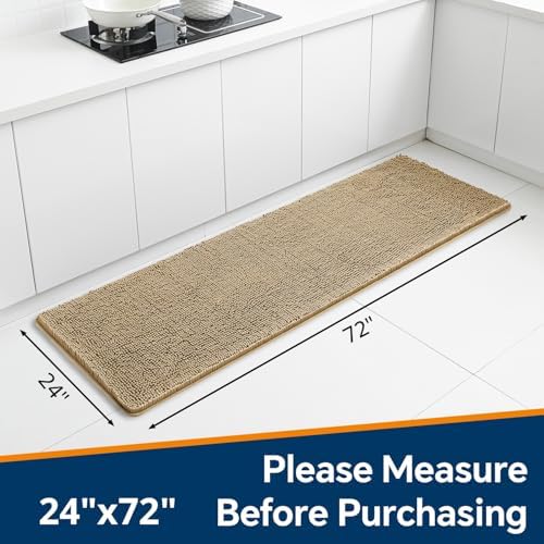 Chenille Bathroom Runner Rug 24"x72" Beige, Plush Bath Mat - Image 2