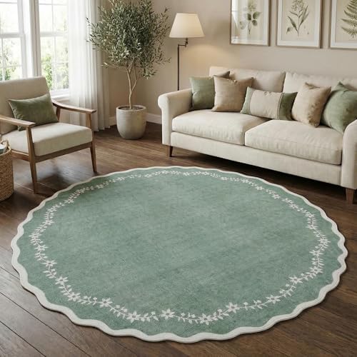 GarveeHome Round Rugs 6ft Scalloped Washable Circle Rug by GarveeHome