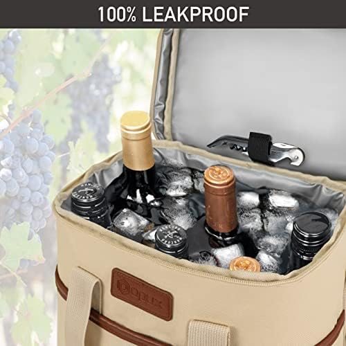opux Insulated Wine Cooler Bag, Leakproof 6 Bottle Wine Tote Carrier - Image 5