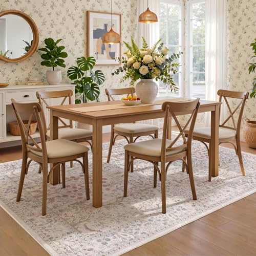Cream Girls Room Rug 5x7, Low Pile Thin Baby Girl Nursery Rug, Floral Animals - Image 4
