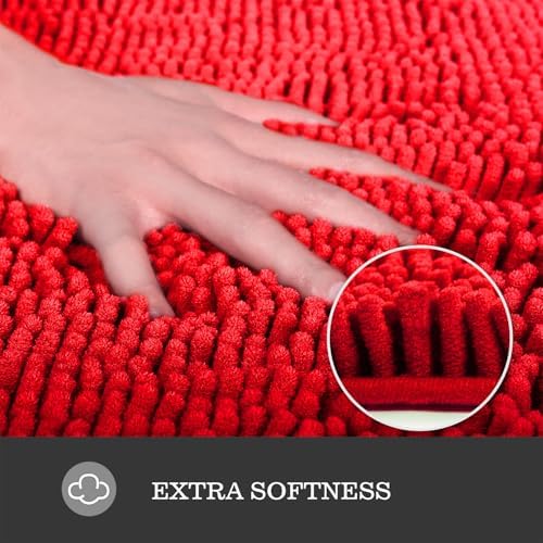 Yeaban Chenille Red Bathroom Rug 30"x50", Non-Slip Rubber Backing - Image 2