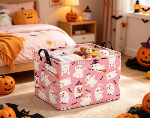 Halloween Basket Cute Baskets for Kids Pumpkin Basket Rectangular Storage Bin - Image 3