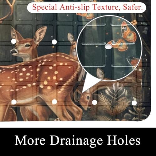 Shower Mat Non Slip, Forest Deer Butterfly Anti Slip Bath Mat - Image 2