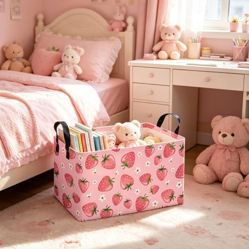 Rectangular Strawberry Fabric Storage Basket - Image 5