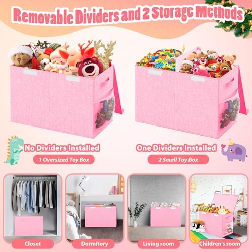 Large Toy Storage Box with Lid & Dividers, Collapsible Kids Toy Chest - Image 6