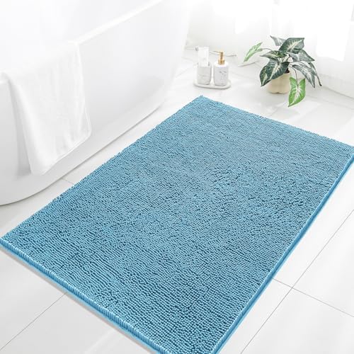 Chenille Bathroom Rug 40"x60" Sky Blue, Large Plush Bath Mat by Kildoss