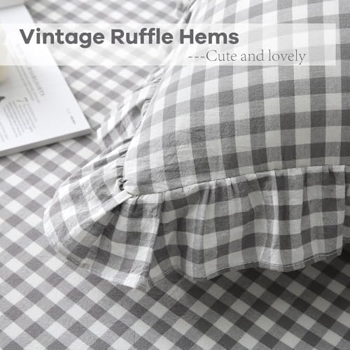 2 Pack Grey White Gingham Ruffle Throw Pillow Covers 22''x22'' - Image 5