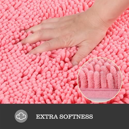 Yeaban Chenille Pink Bathroom Runner Rug 17"x47" - Image 2