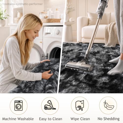 Ophanie Tie-Dyed Black & Grey Area Rugs - Image 6