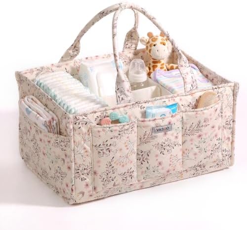 Large Floral Diaper Caddy Organizer Nursery Storage Basket, Gift by VKSAO