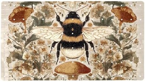 Bathtub Mat Non Slip 26.8x15.1 Inch, Bee Mushroom Retro Shower Mat by Anna+Cowper