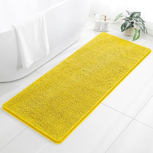 Chenille Bathroom Runner Rug 24"x60" Yellow, Plush Bath Mat by Kildoss