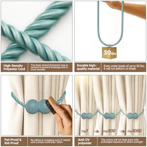 Hion Magnetic Curtain Tiebacks Blue 4pcs, Curtain Holdbacks Hooks Holders - Image 3
