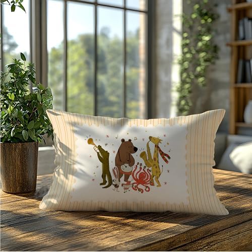 Cute Jungle Animal Band Striped Print Pillow Cover 20x12, Whimsical Animal - Image 5