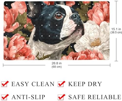 Bathtub Mat Non Slip 26.8x15.1 Inch, Pug Flower Shower Mat - Image 4